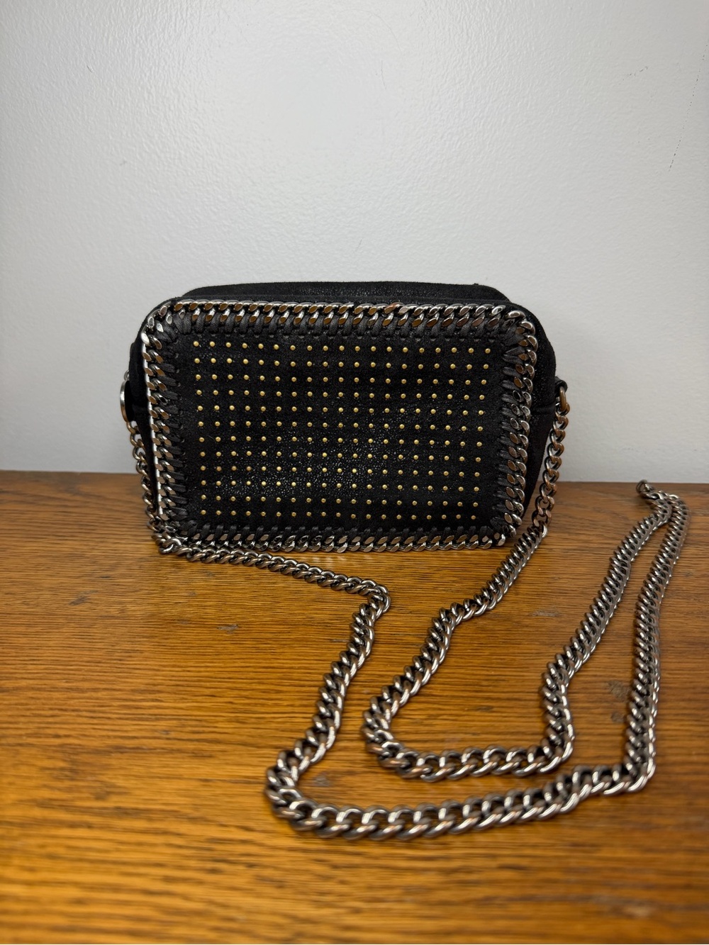 Stella McCartney Crossbody Bag Small Black Silver Chain Purse.